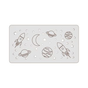 Maskownica na grzejnik Kosmos z motywem rakiet, planet, księżyca i gwiazd w sali przedszkolnej